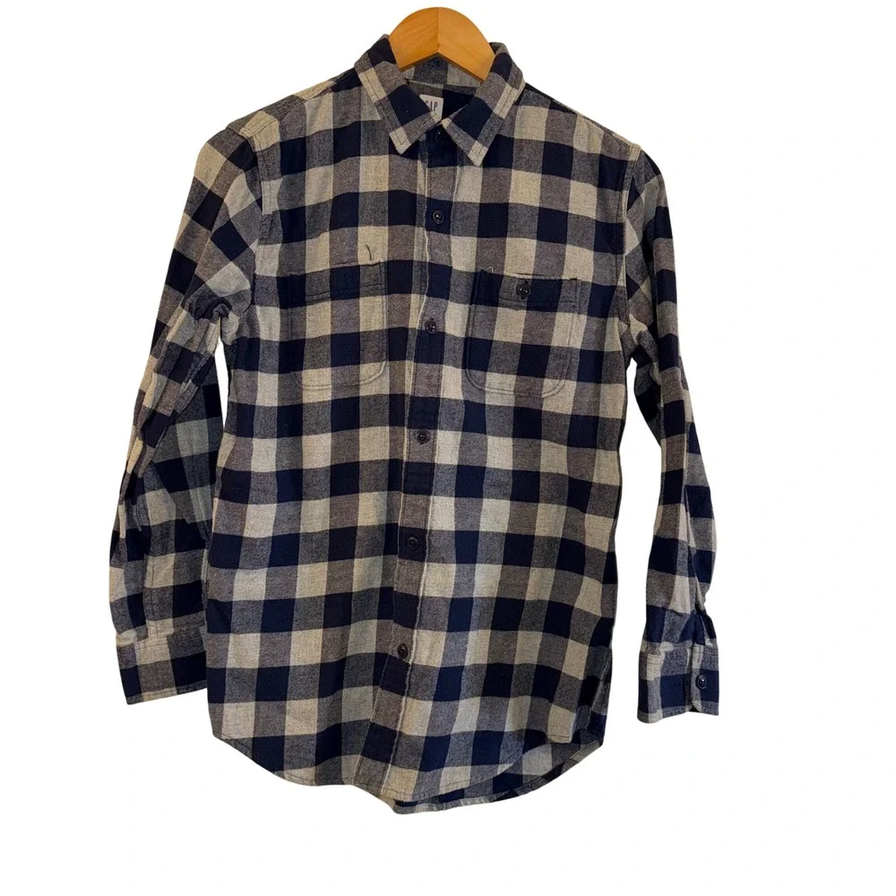 GAP Kids Boys Plaid Long Sleeve Button‎ Down Shirt XXL Regular Blue Grey